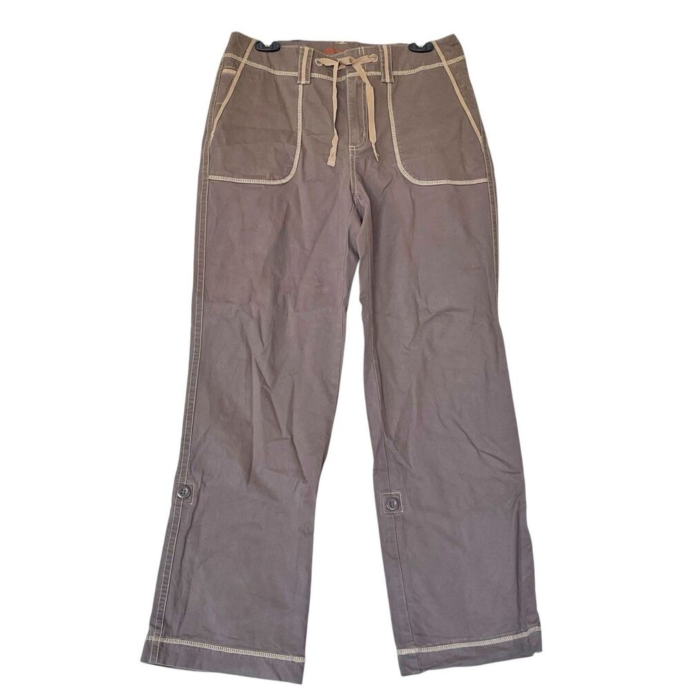 Eddie Bauer Roll Up Utility Cargo Pants Brown Contrast Stitch Y2K Gorpcore Sz 8 - Picture 3 of 16